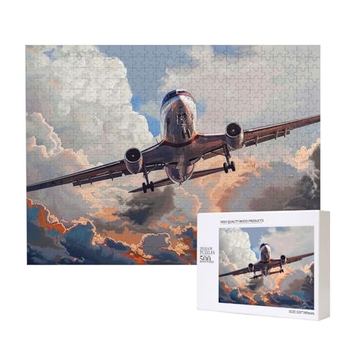Intelligenz-Puzzle aus Holz, Flugzeug-Kunstdruck, 52 x 38 cm, 500 Teile (verpackt), Puzzle, Lernspiel für Erwachsene, Heimdekoration, Puzzle von JKSEEPYN