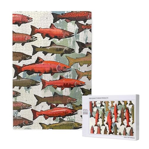 Intelligenz-Puzzle aus Holz, Lachs, bedruckt, 50 x 75 cm, 1000 Teile (verpackt), Puzzle, Lernspiel für Erwachsene, Heimdekoration, Puzzle von JKSEEPYN