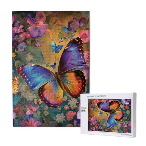 Intelligenz-Puzzle aus Holz, Motiv: Blume, Schmetterling, bedruckt, 50 x 75 cm, 1000 Teile (verpackt), Puzzle, Lernspiel für Erwachsene, Heimdekoration, Puzzle von JKSEEPYN