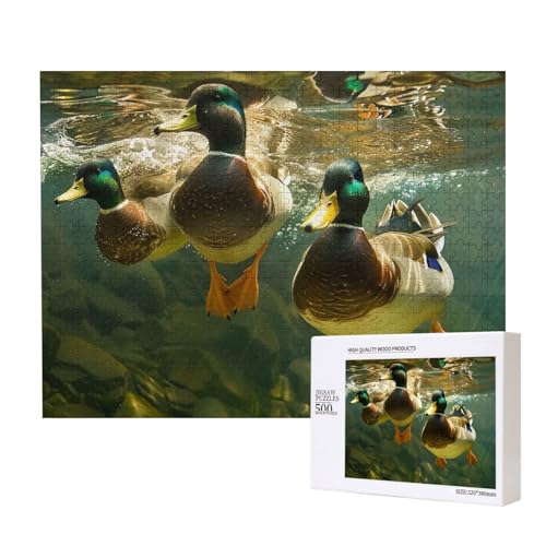 Intelligenz-Puzzle aus Holz, Motiv: Ente schwimmend, 52 x 38 cm, 500 Teile (verpackt), Lernspiel für Erwachsene, Heimdekoration, Puzzle von JKSEEPYN