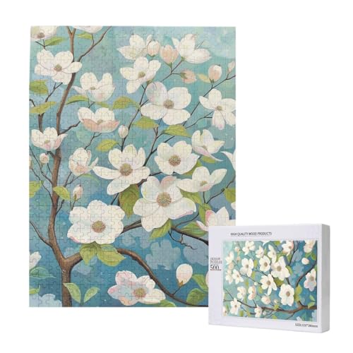 Intelligenz-Puzzle aus Holz, Motiv: Frühlings-Hartriegelblüten, 38 x 52 cm, 500 Teile (in Box), Lernspiel für Erwachsene, Heimdekoration, Puzzle von JKSEEPYN