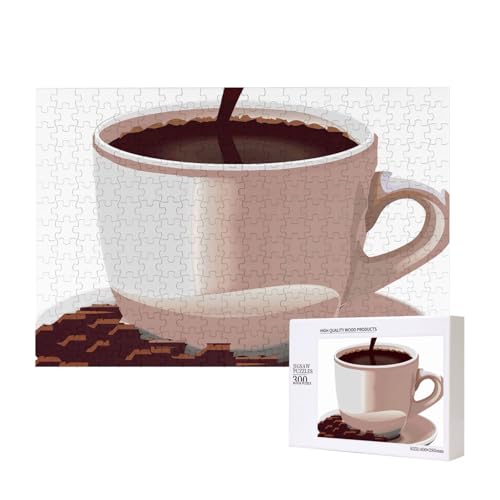 Intelligenz-Puzzle aus Holz, Motiv: Kaffeetasse und Kaffeebohnen, bedruckt, 40 x 28 cm, 300 Teile (verpackt), Lernspiel für Erwachsene, Heimdekoration, Puzzle von JKSEEPYN