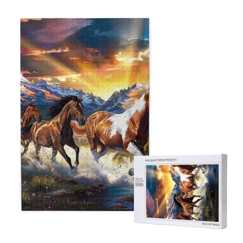 Intelligenz-Puzzle aus Holz, Motiv: Laufende Pferde, 50 x 75 cm, 1000 Teile (verpackt), Lernspiel für Erwachsene, Heimdekoration, Puzzle von JKSEEPYN