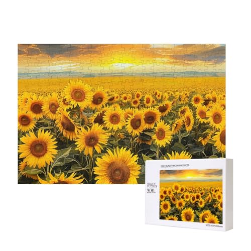 Intelligenz-Puzzle aus Holz, Motiv: Sonnenblumenfeld, bedruckt, 40 x 28 cm, 300 Teile (verpackt), Puzzle, Lernspiel für Erwachsene, Heimdekoration, Puzzle von JKSEEPYN