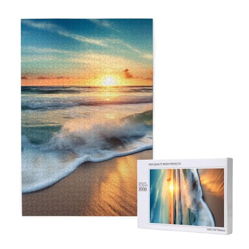 Intelligenz-Puzzle aus Holz, Motiv: Sonnenuntergang, Ozean, bedruckt, 50 x 75 cm, 1000 Teile (verpackt), Puzzle, Lernspiel für Erwachsene, Heimdekoration, Puzzle von JKSEEPYN