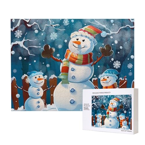 Intelligenz-Puzzle aus Holz, Motiv: Winter-Schneemann, bedruckt, 52 x 38 cm, 500 Teile (verpackt), Puzzle, Lernspiel für Erwachsene, Heimdekoration, Puzzle von JKSEEPYN