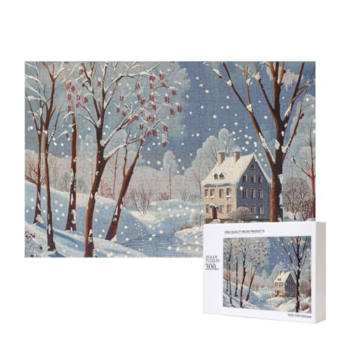 Intelligenz-Puzzle aus Holz, Motiv: Winterlandschaft, bedruckt, 40 x 28 cm, 300 Teile (verpackt), Puzzle, Lernspiel für Erwachsene, Heimdekoration, Puzzle von JKSEEPYN