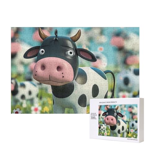Intelligenz-Puzzle aus Holz, Motiv: niedliche Kuh, 40 x 28 cm, 300 Teile (verpackt), Lernspiel für Erwachsene, Heimdekoration, Puzzle von JKSEEPYN