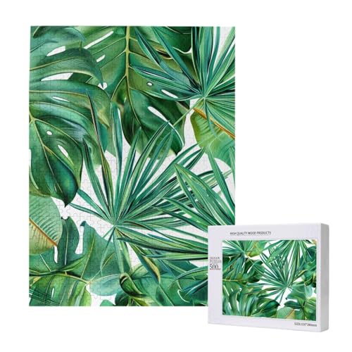 Intelligenz-Puzzle aus Holz, Motiv: tropische Palme, Bananenblätter, bedruckt, 38 x 52 cm, 500 Teile (verpackt), Lernspiel für Erwachsene, Heimdekoration, Puzzle von JKSEEPYN
