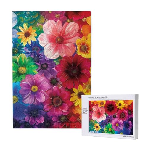 Intelligenz-Puzzle aus Holz, Regenbogenblumen, bedruckt, 50 x 75 cm, 1000 Teile (verpackt), Puzzle, Lernspiel für Erwachsene, Heimdekoration, Puzzle von JKSEEPYN