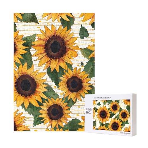Intelligenz-Puzzle aus Holz, Sonnenblumen-Muster, bedruckt, 28 x 40 cm, 300 Teile (verpackt), Puzzle, Lernspiel für Erwachsene, Heimdekoration, Puzzle von JKSEEPYN
