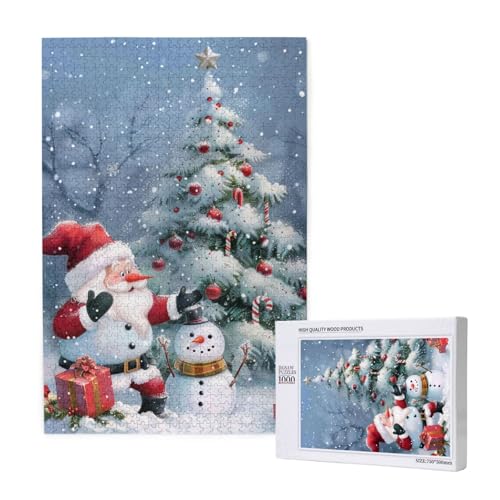 Intelligenz-Puzzle aus Holz, Weihnachtsmann, Schneemann, bedruckt, 50 x 75 cm, 1000 Teile (verpackt), Puzzle, Lernspiel für Erwachsene, Heimdekoration, Puzzle von JKSEEPYN