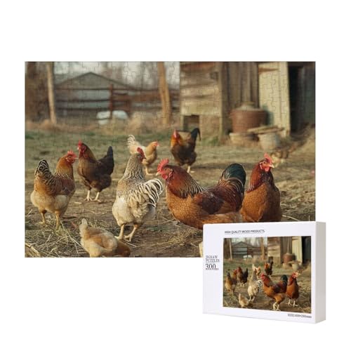 Intelligenz-Puzzle aus Holz, bedruckt, Bauernhof-Hühner, 40 x 28 cm, 300 Teile (verpackt), Lernspiel für Erwachsene, Heimdekoration, Puzzle von JKSEEPYN
