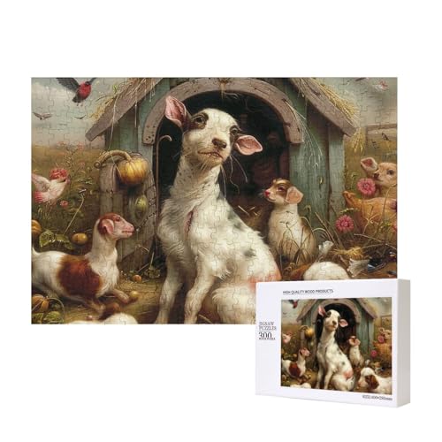Intelligenz-Puzzle aus Holz, bedruckt, Bauernhoftiere, 40 x 28 cm, 300 Teile (verpackt), Lernspiel für Erwachsene, Heimdekoration, Puzzle von JKSEEPYN
