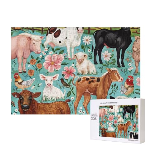Intelligenz-Puzzle aus Holz, bedruckt, Bauernhoftiere, 40 x 28 cm, 300 Teile (verpackt), Lernspiel für Erwachsene, Heimdekoration, Puzzle von JKSEEPYN