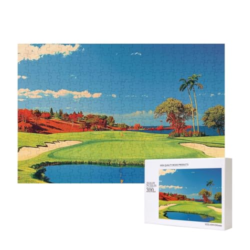 Intelligenz-Puzzle aus Holz, bedruckt, Golfplatz, 40 x 28 cm, 300 Teile (verpackt), Lernspiel für Erwachsene, Heimdekoration, Puzzle von JKSEEPYN