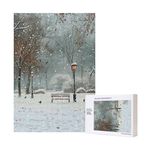 Intelligenz-Puzzle aus Holz, bedruckt, Motiv: Schnee im Park, 28 x 40 cm, 300 Teile (verpackt), Lernspiel für Erwachsene, Heimdekoration, Puzzle von JKSEEPYN