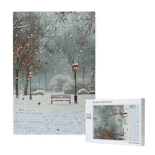Intelligenz-Puzzle aus Holz, bedruckt, Motiv: Schnee im Park, 50 x 75 cm, 1000 Teile (verpackt), Lernspiel für Erwachsene, Heimdekoration, Puzzle von JKSEEPYN