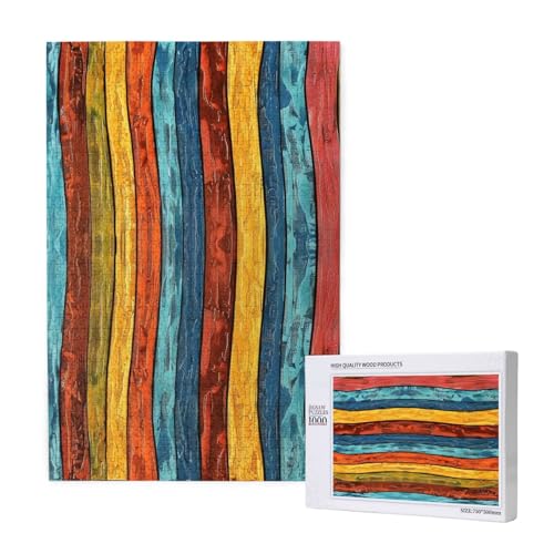 Intelligenz-Puzzle aus Holz, bunt, gestreift, 50 x 75 cm, 1000 Teile (verpackt), Lernspiel für Erwachsene, Heimdekoration, Puzzle von JKSEEPYN