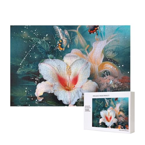 Intelligenz-Puzzle aus Holz, mit Blume und Schmetterling, bedruckt, 40 x 28 cm, 300 Teile (verpackt), Lernspiel für Erwachsene, Heimdekoration, Puzzle von JKSEEPYN