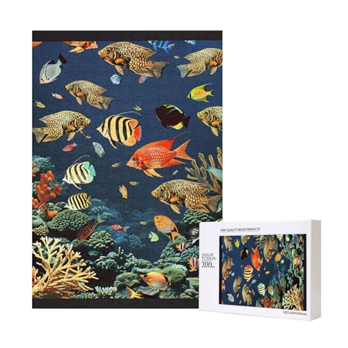 Intelligenz-Puzzle aus Holz, mit Fischmuster, bedruckt, 28 x 40 cm, 300 Teile (verpackt), Puzzle, Lernspiel für Erwachsene, Heimdekoration, Puzzle von JKSEEPYN