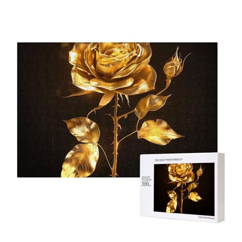 Intelligenz-Puzzle aus Holz, mit Goldrose, bedruckt, 40 x 28 cm, 300 Teile (verpackt), Puzzle, Lernspiel für Erwachsene, Heimdekoration, Puzzle von JKSEEPYN