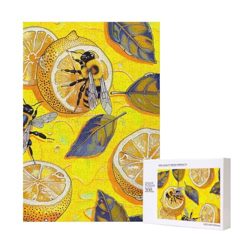 Intelligenz-Puzzle aus Holz, mit gelber Zitrone und Biene, bedruckt, 28 x 40 cm, 300 Teile (verpackt), Lernspiel für Erwachsene, Heimdekoration, Puzzle von JKSEEPYN
