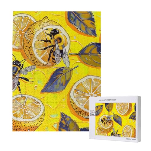 Intelligenz-Puzzle aus Holz, mit gelber Zitrone und Biene, bedruckt, 38 x 52 cm, 500 Teile (verpackt), Lernspiel für Erwachsene, Heimdekoration, Puzzle von JKSEEPYN