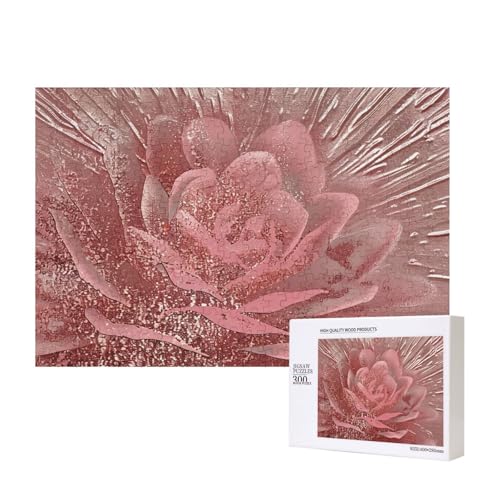 Intelligenz-Puzzle aus Holz, mit goldfarbenen Streifen, Rose, bedruckt, 40 x 28 cm, 300 Teile (verpackt), Puzzle, Lernspiel für Erwachsene, Heimdekoration, Puzzle von JKSEEPYN