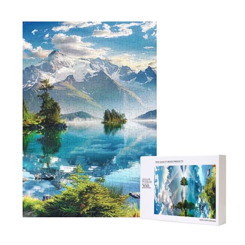 Intelligenz-Puzzle aus Holz mit Blick auf den Berg und See, Sonnentag, Natur, bedruckt, 28 x 40 cm, 300 Teile (in Box), Lernspiel für Erwachsene, Heimdekoration, Puzzle von JKSEEPYN