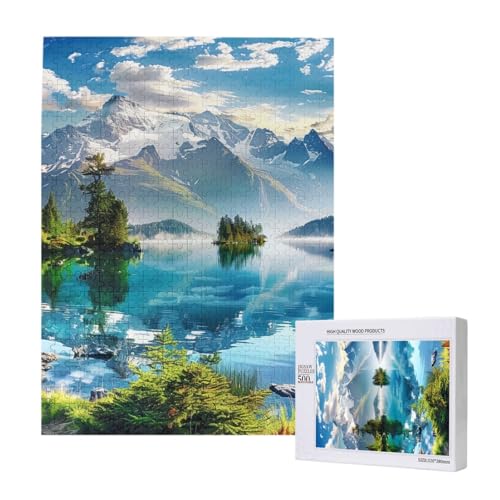 Intelligenz-Puzzle aus Holz mit Blick auf den Berg und See, Sonnentag, Natur, bedruckt, 38 x 52 cm, 500 Teile (in Box), Lernspiel für Erwachsene, Heimdekoration, Puzzle von JKSEEPYN