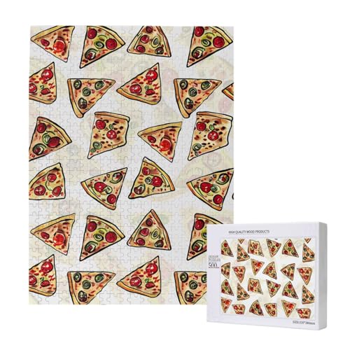 Intelligenz-Puzzle aus Holz mit Pizza-Muster, 38 x 52 cm, 500 Teile (verpackt), Lernspiel für Erwachsene, Heimdekorationspuzzle von JKSEEPYN