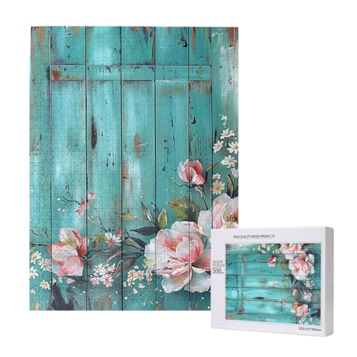 Intelligenz-Puzzle aus Holz mit Scheunentür, Blumendruck, 38 x 52 cm, 500 Teile (verpackt), Lernspiel für Erwachsene, Heimdekorationspuzzle von JKSEEPYN