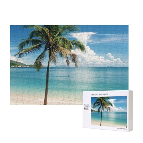 Intelligenz-Puzzle aus Holz mit Strand und Palme, bedruckt, 40 x 28 cm, 300 Teile (verpackt), Lernspiel für Erwachsene, Heimdekoration, Puzzle von JKSEEPYN