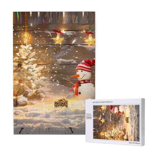 Intelligenz-Puzzle aus Holz mit Weihnachten und Schneemann, bedruckt, 50 x 75 cm, 1000 Teile (verpackt), Puzzle, Lernspiel für Erwachsene, Heimdekoration, Puzzle von JKSEEPYN