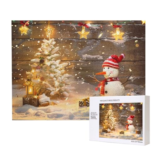 Intelligenz-Puzzle aus Holz mit Weihnachten und Schneemann, bedruckt, 52 x 38 cm, 500 Teile (verpackt), Lernspiel für Erwachsene, Heimdekoration, Puzzle von JKSEEPYN