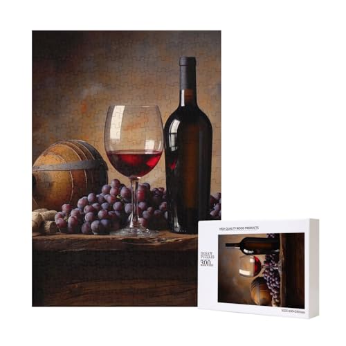 Intelligenz-Puzzle aus Holz mit Wein-Motiv, 28 x 40 cm, 300 Teile (verpackt), Lernspiel für Erwachsene, Heimdekoration, Puzzle von JKSEEPYN