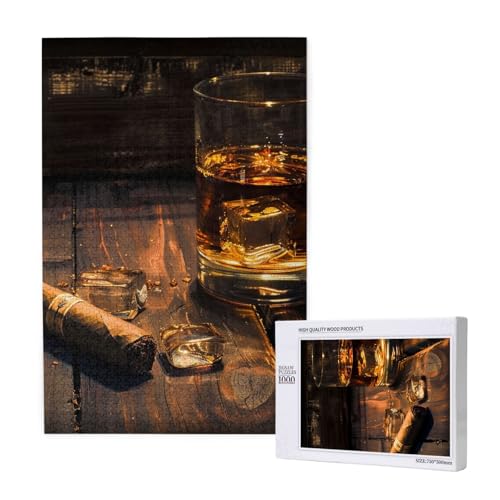 Intelligenz-Puzzle aus Holz mit Zigarre und Whiskey, bedruckt, 50 x 75 cm, 1000 Teile (verpackt), Lernspiel für Erwachsene, Heimdekoration, Puzzle von JKSEEPYN