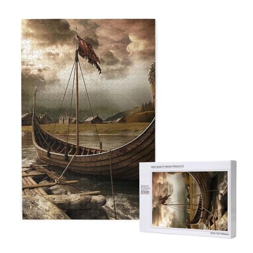 Intelligenz-Puzzle aus Holz mit altem Boot, 50 x 75 cm, 1000 Teile (verpackt), Lernspiel für Erwachsene, Heimdekoration, Puzzle von JKSEEPYN