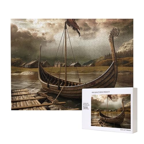 Intelligenz-Puzzle aus Holz mit altem Boot, 52 x 38 cm, 500 Teile (verpackt), Lernspiel für Erwachsene, Heimdekoration, Puzzle von JKSEEPYN
