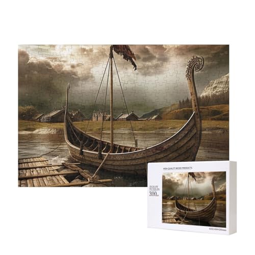 Intelligenz-Puzzle aus Holz mit altem Boot, bedruckt, 40 x 28 cm, 300 Teile (verpackt), Puzzle, Lernspiel für Erwachsene, Heimdekoration, Puzzle von JKSEEPYN