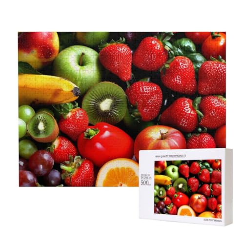Intelligenz-Puzzle aus Holz mit frischem Obst und Gemüse, bedruckt, 52 x 38 cm, 500 Teile (verpackt), Lernspiel für Erwachsene, Heimdekoration, Puzzle von JKSEEPYN