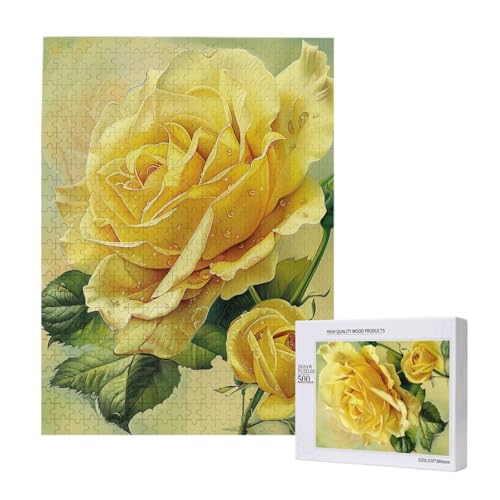 Intelligenz-Puzzle aus Holz mit gelber Rose, 38 x 52 cm, 500 Teile (verpackt), Lernspiel für Erwachsene, Heimdekoration, Puzzle von JKSEEPYN