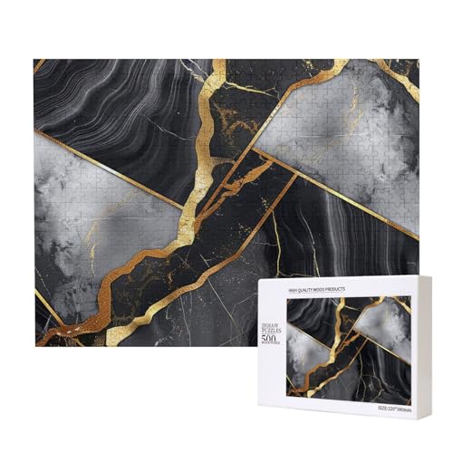Intelligenz-Puzzle aus Holz mit schwarzer Marmorstruktur, 52 x 38 cm, 500 Teile (verpackt), Lernspiel für Erwachsene, Heimdekorationspuzzle von JKSEEPYN