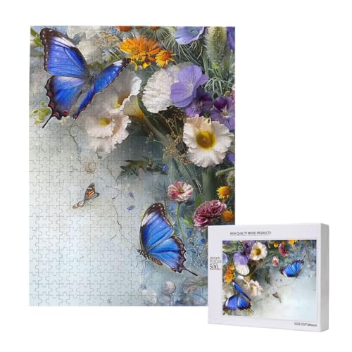 Intelligenz-Puzzle mit Blumen und Schmetterlingen aus Holz, 38 x 52 cm, 500 Teile (verpackt), Lernspiel für Erwachsene, Heimdekoration, Puzzle von JKSEEPYN