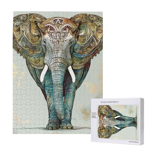Intelligenz-Puzzle mit Elefanten-Druck, 38 x 52 cm, 500 Teile (verpackt), Lernspiel für Erwachsene, Heimdekoration, Puzzle von JKSEEPYN