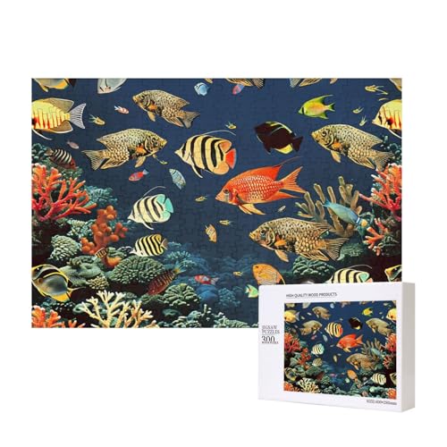 Intelligenz-Puzzle mit Fischmuster, 40 x 28 cm, 300 Teile (in Box), Lernspiel für Erwachsene, Heimdekoration, Puzzle von JKSEEPYN