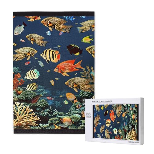 Intelligenz-Puzzle mit Fischmuster, bedrucktes Holzpuzzle, 50 x 75 cm, 1000 Teile (verpackt), Lernspiel für Erwachsene, Heimdekoration, Puzzle von JKSEEPYN
