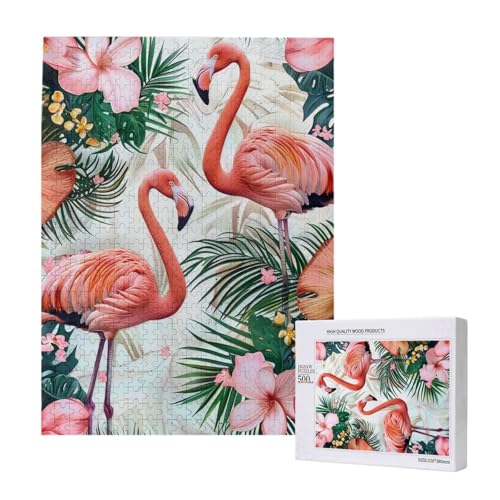 Intelligenz-Puzzle mit Flamingo-Blumen, 38 x 52 cm, 500 Teile (verpackt), Lernspiel für Erwachsene, Heimdekoration, Puzzle von JKSEEPYN