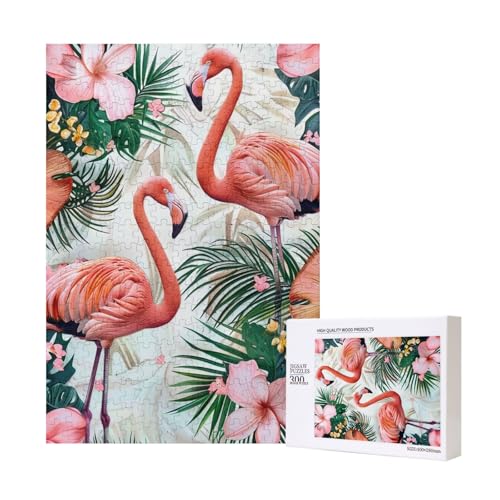 Intelligenz-Puzzle mit Flamingo-Blumen, aus Holz, 28 x 40 cm, 300 Teile (verpackt), Lernspiel für Erwachsene, Heimdekoration, Puzzle von JKSEEPYN